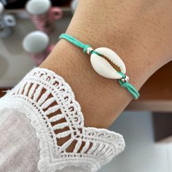 Pulseira Corda Verde Búzios Bolinhas em Prata 925 - EVELISEPOLOJOIAS