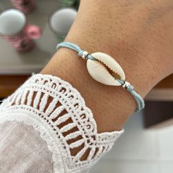 Pulseira Corda Azul Búzios Bolinhas em Prata 925 - EVELISEPOLOJOIAS