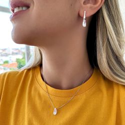 Conjunto Brincos e Pingente Palito Gota Zircônias ... - EVELISEPOLOJOIAS