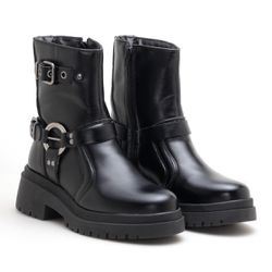 Coturno Feminino Preto Bota Tratorada Biker Boots ... - Fabi Herzer