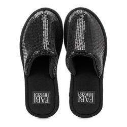 Pantufa Fechada Feminina Paetê preto Antiderrapant... - Fabi Herzer