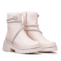 Coturno Feminino Winter Off White Com Aplique Em S... - Fabi Herzer