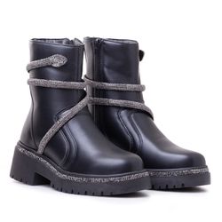 Coturno Feminino Winter Preto Com Aplique Em Stras... - Fabi Herzer