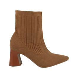 Bota Feminina Meia Knit Caramelo Cano Curto Salto ... - Fabi Herzer