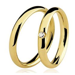 Aliancas e Joias para Sempre Par de Aliança Casamento e Noivado de Ouro 18K  com 2.5mm e Diamante de 3 pontos
