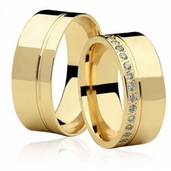 Par De Aliança Casamento De Ouro 18k Quadrada Anat... - Fábrica do Ouro