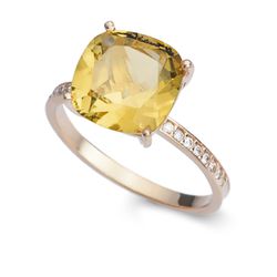 Anel De Ouro 18k Com Citrino e Diamantes - 100784 - Fábrica do Ouro