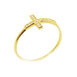 Anel De Ouro 18k Cruz De 1,5mm Com Zircônias - 100... - Fábrica do Ouro ®