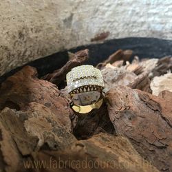 Anel De Ouro 18k Pavê Escada De Diamantes - 101519 - FÁBRICA DO OURO - ATACADO