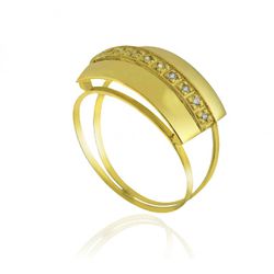 Anel De Ouro 18k Chapéu Com Zircônias - 101595 - Fábrica do Ouro