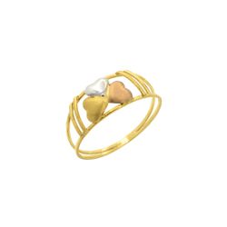 Anel De Ouro 18k Trevo Coração Tricolor - 103625 - Fábrica do Ouro ®️