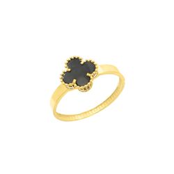 Anel de Ouro 18k Trevo Pedra Ônix - 103666 - Fábrica do Ouro ®️