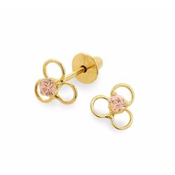 Brinco De Ouro 18k Flor Com Pedra Rosa - 100040 - Fábrica do Ouro ®