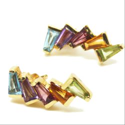 Brinco De Ouro 18k Meia Lua De Carre Com Pedras Br... - FÁBRICA DO OURO - ATACADO