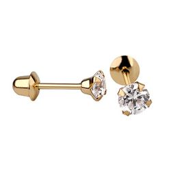 Brinco De Ouro 18k Com Pedra De Zircônia De 4mm - ... - Fábrica do Ouro ®