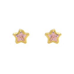 Brinco De Ouro 18k Estrela Rosa De 5mm - 100942 - Fábrica do Ouro ®️