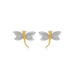 Brinco De Ouro 18k Bicolor Libélula - 102821 - Fábrica do Ouro ®