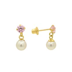 Brinco De Ouro 18k Pérola Com Pedra De Zircônia Ro... - Fábrica do Ouro ®️