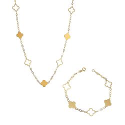 Conjunto De Ouro 18k Trevo
