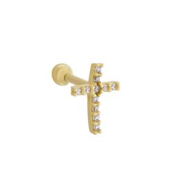 Piercing de Ouro 18k Tragus Cruz Zircônias - 1034... - Fábrica do Ouro ®