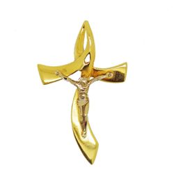 Pingente De Ouro 18k Crucifixo Com Cristo Estiliza... - FÁBRICA DO OURO - ATACADO