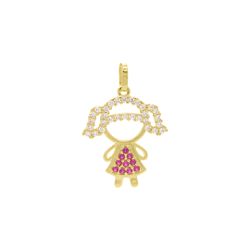 Pingente De Ouro 18k Menina Vestido Zircônias Rosa... - Fábrica do Ouro ®