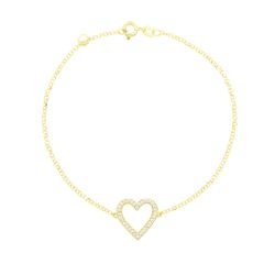 Pulseira De Ouro 18k Elo Português com Coração com... - FÁBRICA DO OURO - ATACADO