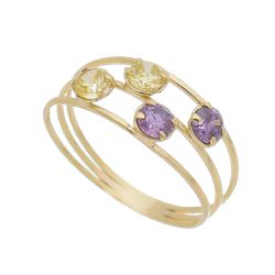 Anel Infantil De Ouro 18k Zircônias Amarelas e Lil... - Fábrica do Ouro ®️