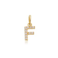 Pingente de Ouro 18k Letra F Com Zircônias - 10345... - Fábrica do Ouro ®️