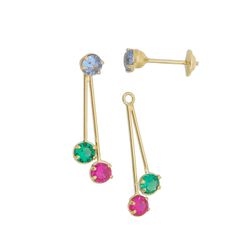 Brinco De Ouro 18k Zircônias Coloridas - 101730 - Fábrica do Ouro ®️