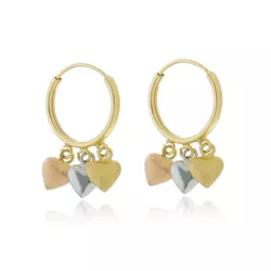 Brinco De Ouro 18k Argola Com Pingentes Corações T... - Fábrica do Ouro ®️