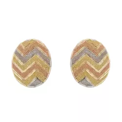 Brinco De Ouro 18k Botão Zigzag Tricolor Diamantad... - Fábrica do Ouro ®️