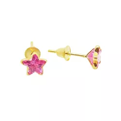 Brinco De Ouro 18k Estrela Rosa De 5mm - 100942 - Fábrica do Ouro ®️