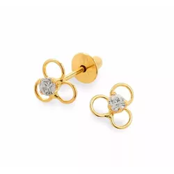 Brinco De Ouro 18k Flor Com Pedra - 102966 - Fábrica do Ouro ®️