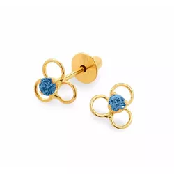 Brinco De Ouro 18k Flor Com Pedra Azul - 102965 - Fábrica do Ouro ®️