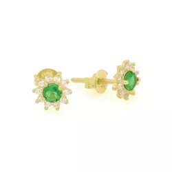 Brinco De Ouro 18k Flor Verde de Zircônias - 10320... - Fábrica do Ouro ®️
