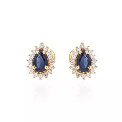 Brinco De Ouro 18k Mademoiselle Azul Com Zircônias... - Fábrica do Ouro ®️