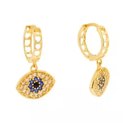 Brinco De Ouro 18k Meia argola com olho grego de z... - Fábrica do Ouro ®️