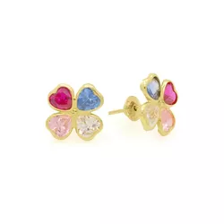 Brinco De Ouro 18k Trevo De Zircônias Coloridas Co... - Fábrica do Ouro ®️