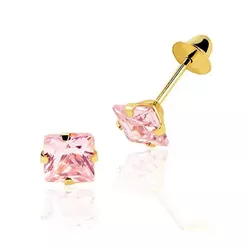 Brinco De Ouro 18k Zircônia Carrê Rosa De 3mm - 10... - Fábrica do Ouro ®️
