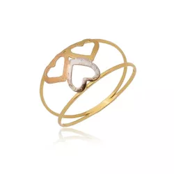 Anel De Ouro 18k Coração Triplo Tricolor - 102762 - Fábrica do Ouro ®️