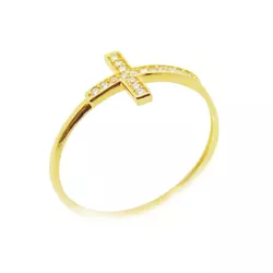 Anel De Ouro 18k Cruz De 1,5mm Com Zircônias - 100... - Fábrica do Ouro ®️