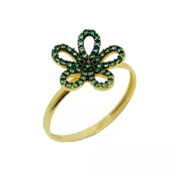 Anel De Ouro 18k Flor De Zircônias Verdes - 100848 - Fábrica do Ouro ®️