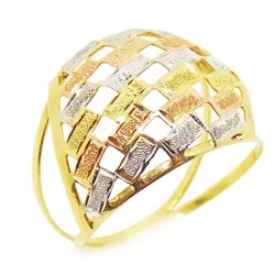 Anel De Ouro 18k Retângulos Tricolor - 100403 - Fábrica do Ouro ®️