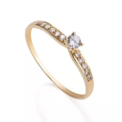 Anel Solitário de Ouro 18k Bonina com Zircônias - ... - Fábrica do Ouro ®️