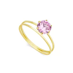 Anel Solitário De Ouro 18k Cálice De Zircônia Rosa... - Fábrica do Ouro ®️