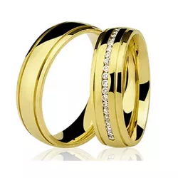 Par De Aliança Casamento De Ouro 18k Com 5mm Zircô... - Fábrica do Ouro ®️