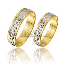 Par De Alianças Em Ouro 18k Amarelo e Branco Para Bodas De Prata - B-03 - Fabrica das Alianças Jundiai