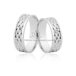Alianças Em Ouro Branco 10k Trabalhadas Com Zircônia - JN-505-B-10K - Fabrica das Alianças Jundiai