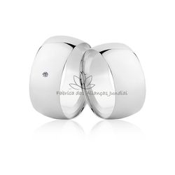 Par De Alianças Largas De Ouro Branco 18k Com Diamante - MM-138-BB - Fabrica das Alianças Jundiai